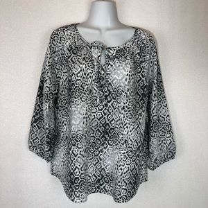 GH Bass Blouse Shirt Animal Print Keyhole Tie Neck